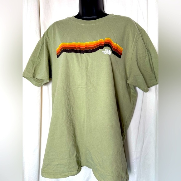 The North Face Khaki Green Short Sleeve Tequila Tri Tee Mens Sz L Classic Logo - Picture 1 of 6
